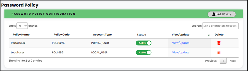 Password Policy Screen - CyLock